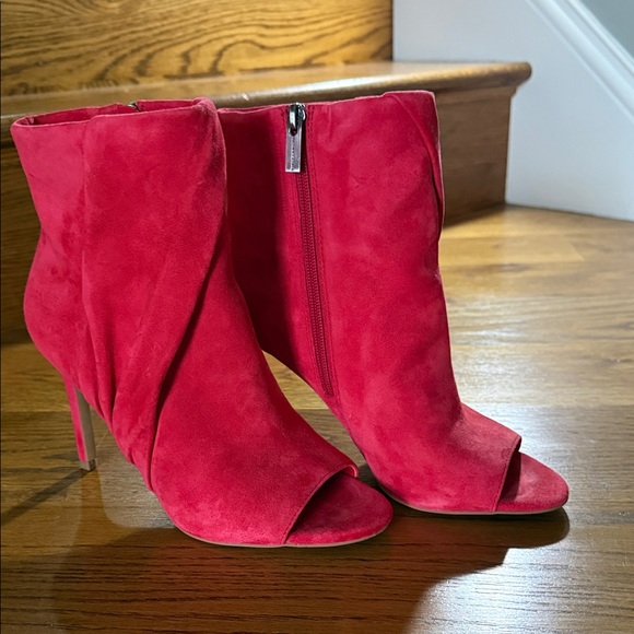 Vince Camuto Shoes - Red Suede Peep-Toe Ankle Boots Vince Camuto